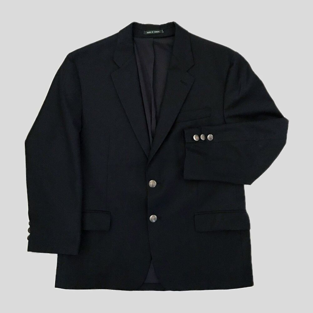 Vintage Lauren Ralph Lauren Tailored Navy Blue Wool Blazer Jacket Mens 43R